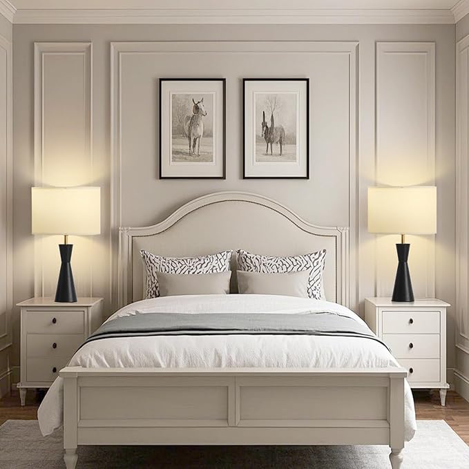 Bedside Lamps Set of 2, 3-Color Dimmable Black Metal Table Lamp for Living Room/Bedroom/Entryway and Other Rooms, Led Bulb Included