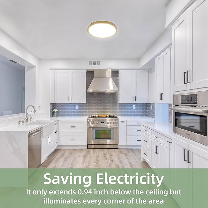 hykolity 12 Inch Selectable CCT LED Round Flat Panel Light, 24W 3000K/4000K/5000K, Edge-Lit Flush Mount Ceiling Light Fixture for Kitchen, Bedroom, Laundry and Closet Room,Gold