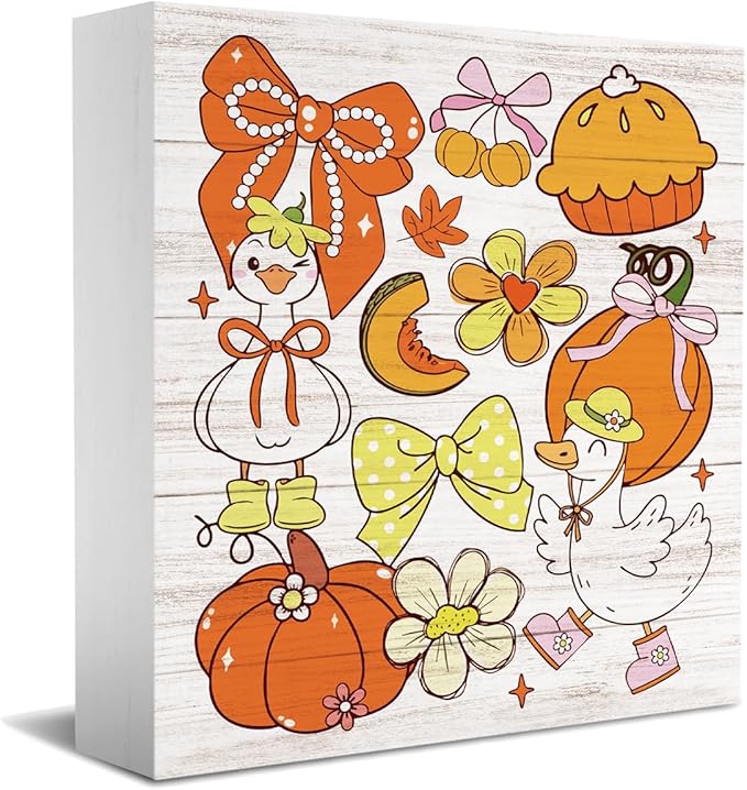 Silly Goose Fall Decorations for Home Office Cute Fall Decor, Autumn Pumpkin Decorations for House Autumn Goose Bow Gifts for Animals Lovers 5 x 5 inches (Tub 1702)