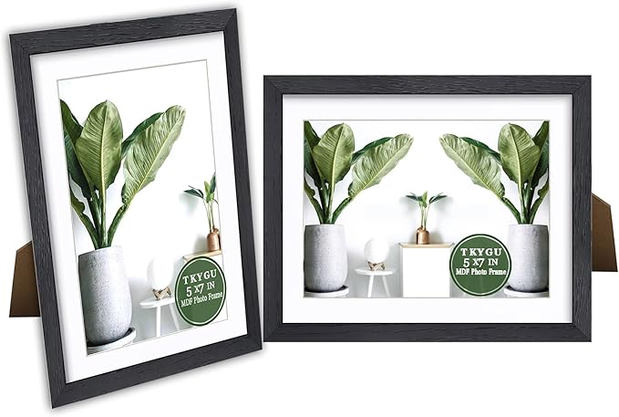 Black Photo Frames 5x7in mat to 4x6in Pack of 2 frames with Tempered Glass, Modern Style Wood Composite Frame Material Table Top Stand And Wall is the best gift for friends and family