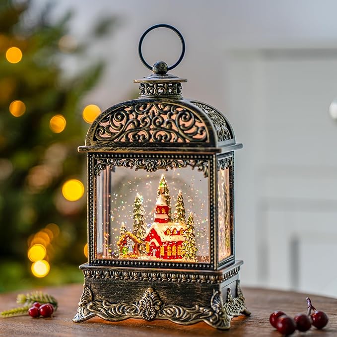 Christmas Snow Globe, Lighted Church Nativity Scene, Musical Snow Water Lantern Swirling Glittering Holiday Decoration and Gift for Family Children or Friends