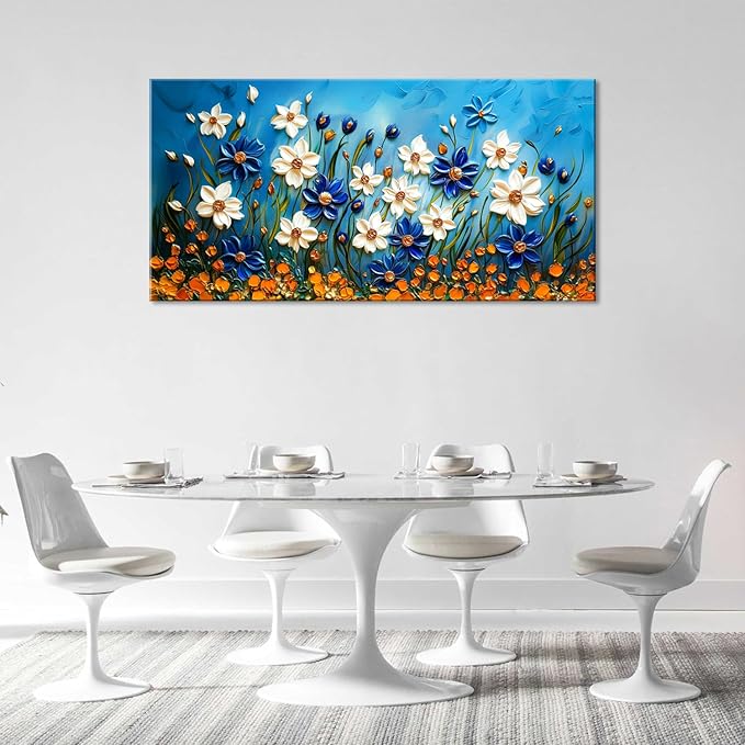 ZESTFLICKR Daisy Canvas Wall Art Daisies Flower Oil Painting Print Modern Floral Canvas Painting Artwork Nature Painting for Living Room Bedroom Home Office Kitchen Decoration (20x40 inches)