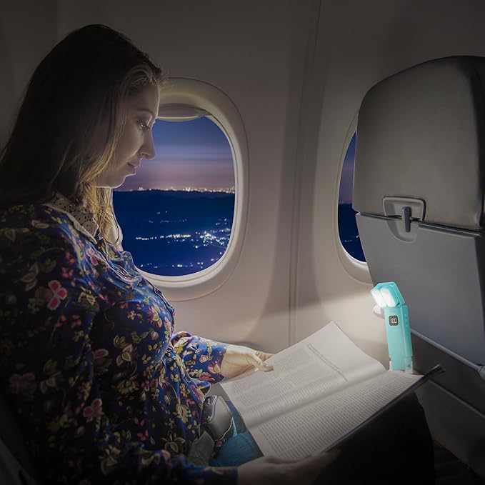 Dott Arts Book Light,Dual-Heads Reading Light for Bedtime with Screen Display.Rechargeable Ultralight Clip on LED Bookmark Lamp with 5 Color,6 Brightness Levels,1000mAh,Timer Function.Cyan