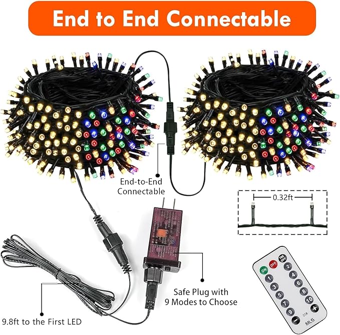 82FT 200 LED Color Changing Christmas String Lights with Remote & Timer & Memory Function, 8 Lighting Modes Waterproof Fairy String Lights for Xmas Tree Holiday Party Garden (Warm White & Multicolor)