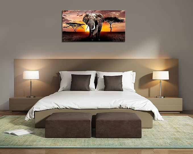 XXMWallArt FC3050 Canvas Wall Art Elephant Picture African Wild Animals Artwork Painting Print for Living Room Bedroom Kitchen Home and Office Wall Decor