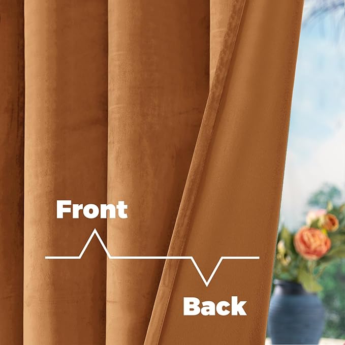 BGment Velvet Curtains 90 inches Long - Burnt Orange Blackout Velvet Curtains for Bedroom Living Room Thermal Insulated Room Darkening Fall Decor Drapes Rod Pocket and Back Tab, 2 Panels, 52 x 90 Inch