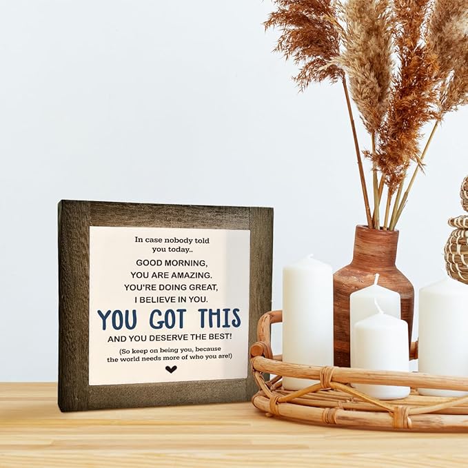 Inspirational Sign, Box Wood Plaques Desk Décor, Decorative Sign Table Decor, Affirmation Wood Plaque, Office Gift, Gift for Coworker Friends Family Kids, You Got This and Deserve the Best Sign C1