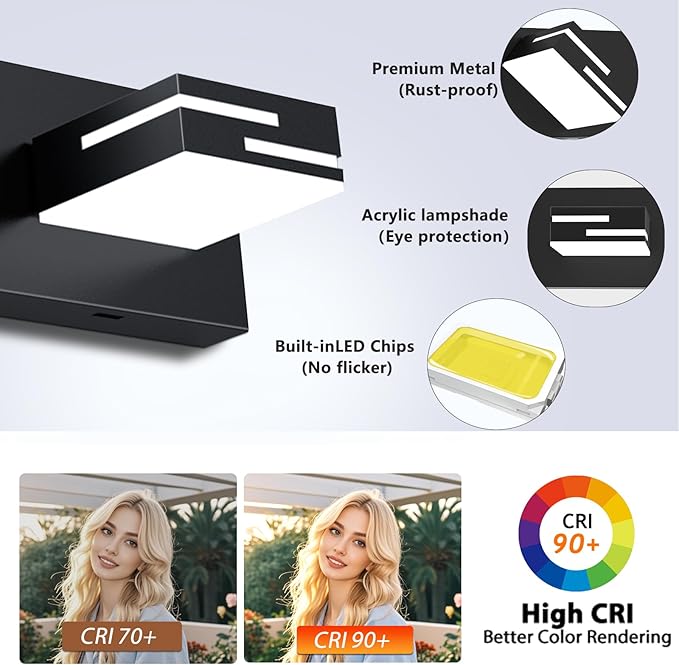 LED Modern Bathroom Vanity Light Fixtures 4-Light 5CCT Dimmable Matte Black Vanity Lights for Bathroom Lighting Fixtures Over Mirror, with 350° Rotatable Acrylic Heads, 28-inch