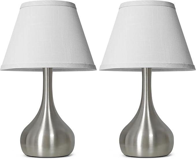 Touch Table Lamp for Bedroom Set of 2, 3-Way Dimmable Bedside Lamp for Nightstand, 17” Modern Metal Desk Lamp with Linen Shade for Living Room, Kids Reading, Dorm, Home Office Decor, Bulb Included