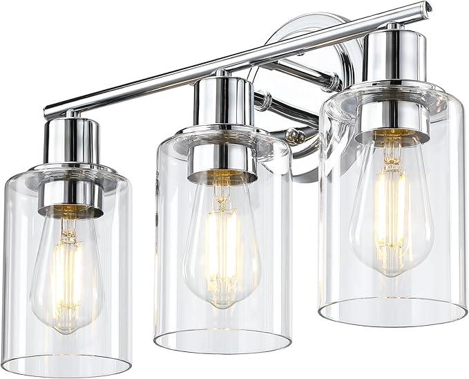 3-Light Bathroom Light Fixtures Over Mirror,Chrome Vanity Lights for Bathroom Cabinet, 3 Bulb Chrome Wall Sconce Light Fixture for Sink