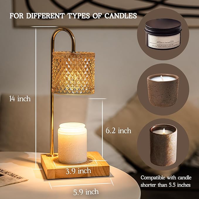 Lamp Candle Warmer with Timer, House Warming Gifts New Home, Candle Wax Warmer, Aesthetic Room Home Bedroom Decor, Amber Lozenge Diamond