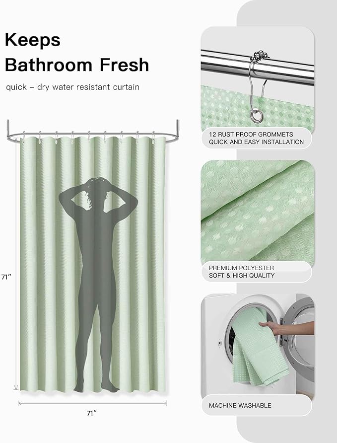 IMAVO Green Bathroom Accessories,Non Slip Super Absorbent Rugs and Waterproof Shower Curtain with Hooks,Complete Bathroom Set for Bathroom Décor
