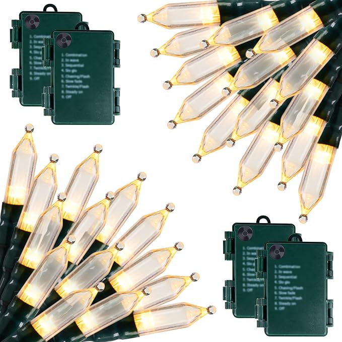 Battery Operated Christmas Lights 4 Pack 20 LED Mini String Lights with 8 Modes Waterproof Tree Lights for Xmas Outdoor Indoor Holiday Party Garden Decor, Warm White
