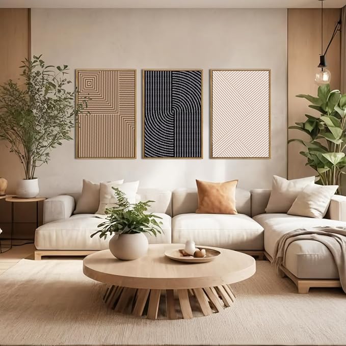 ANHUIB Extra Large Boho Wall Art Black Neutral Wall Decor Minimalist Line Painting set of 3 for Living Room Bedroom Dining Room