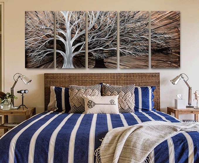 Yihui Arts Tree of Life Metal Wall Art Set - Handcrafted 3D Aluminum Sculpture, Silver Couples Artwork for Home Decor - Perfect Living Room, Bedroom, or Office Accent