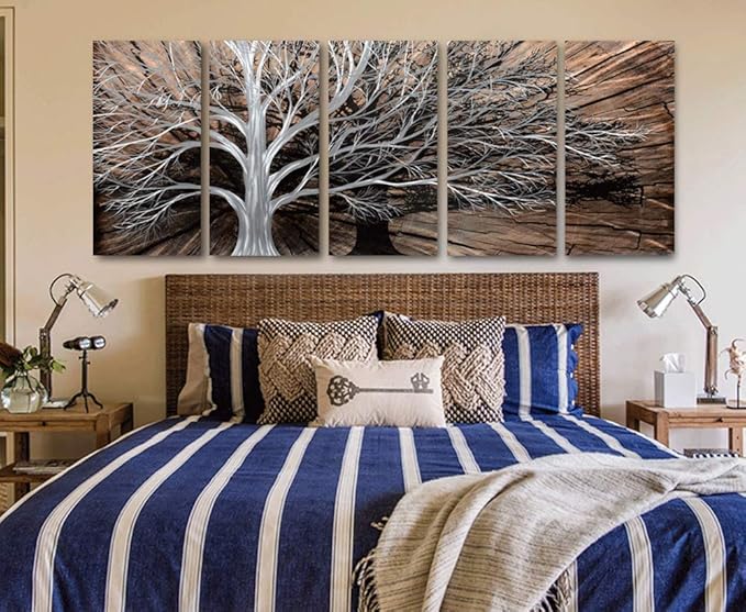 Yihui Arts Tree of Life Metal Wall Art Set - Handcrafted 3D Aluminum Sculpture, Silver Couples Artwork for Home Decor - Perfect Living Room, Bedroom, or Office Accent