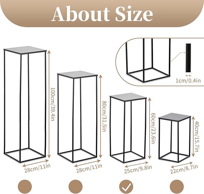 Sziqiqi Wedding Centerpieces Vase for Tables with Plates - 2 Pcs Metal Column Geometric Flower Stand 23.6in Black Flower Display Rack Decorations for T-Stage Reception Party Fiesta Event Home