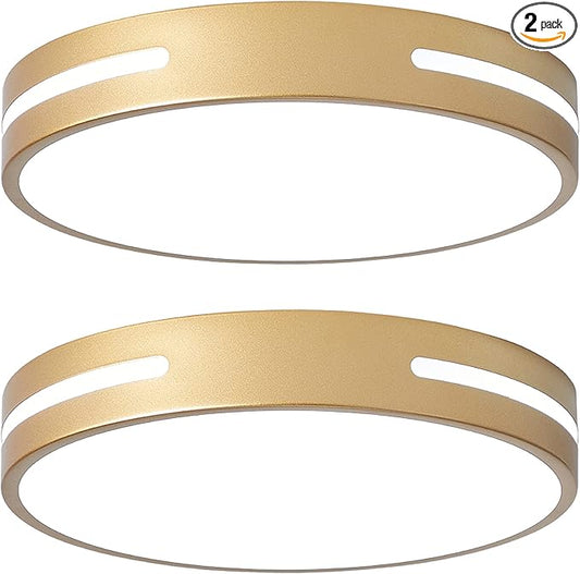 Gold Flush Mount Ceiling Light Fixture LED,24W Kitchen Light Fixture Ceiling Mount Dimmable 2 Pack,12 inch Close to Ceiling Light Fixture 5CCT for Bedroom, Bathroom, Living Room