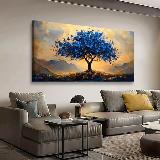 Tree of Life Pictures Canvas Wall Art for Living room Office Bedroom Wall Decor,Ginkgo Tree Wall Art Print Paintings Modern Autumn Blue Scenery Artwork Waterproof Ready to Hang-20x40inch