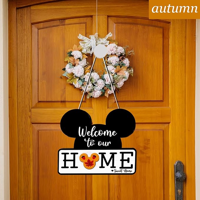 Interchangeable Welcome Sign for Front Door, Interchangeable Welcome to Our Home Signs Farmhouse Porch Plaques Housewarming Gift for Holiday Christmas Valentine's Day Home Decor(Black)