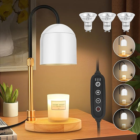 Candle Warmer Lamp with Timer & Dimmer, Adjustable Height Electric Candle Warmer with 3 Bulbs,Compatible with All Size Scented Candles, Wax Melt Warmer for Bedroom,Home Decor House Warming Gifts