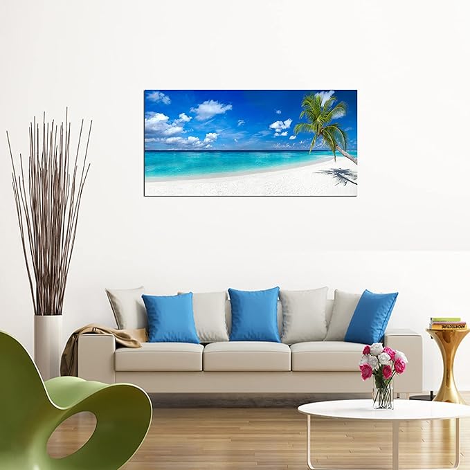 XXMWallArt FC2450 Seascape Wall Art Tropical Paradise Beach With White Sand and Coco Palms Canvas Wall Art Summer Beach Nature Pictures for Living Room Bedroom Home and Office Wall Decor