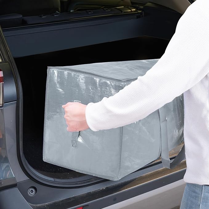 TICONN 6 Pack Extra Large Moving Bags with Zippers & Carrying Handles, Heavy-Duty Storage Tote Moving Boxes for Space Saving (6 Pack, Light Grey)