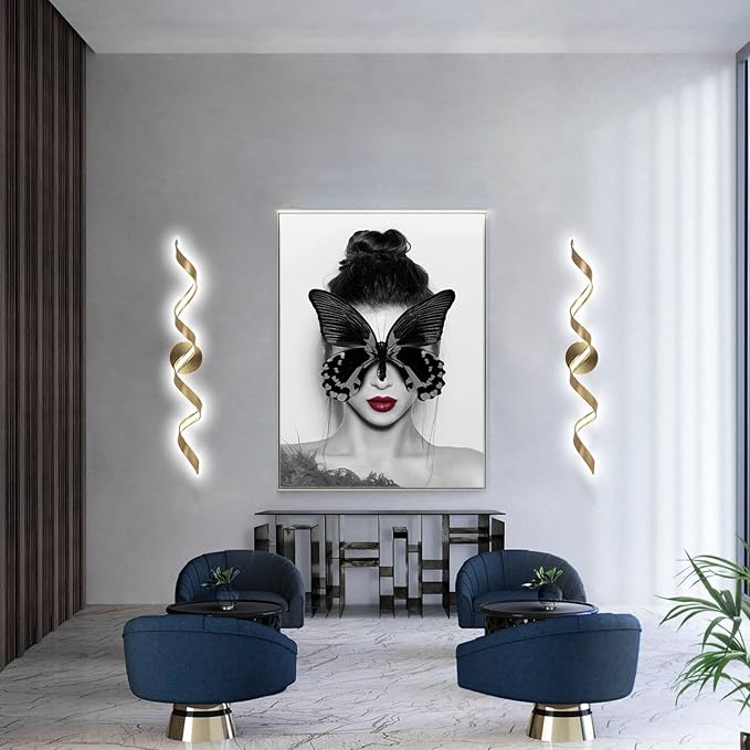 Dimmable Modern LED Bathroom Vanity Light 32 inch, 20W Spiral Design Gold Wall Light Fixtures for Bathroom, Living Room and Hallway, 6000K White Light