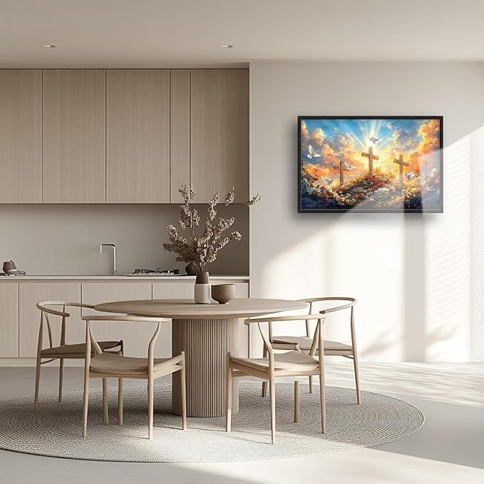 Framed Large Christian Jesus Wall Art, Oversized Floral Dove Wall Decor for Living Room, Landscape Canvas Painting Peaceful Pictures Modern Artwork for Living Room Bedroom Office 36"x24"