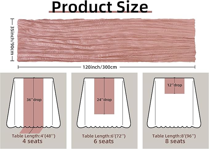 FEXIA Dusty Rose Pink Table Runner Cheesecloth for Valentines Day Decorations 35x120 Inches Spring Easter Table Runner for Wedding Decor Reception Bridal Shower Centerpiece Engagement Decoration