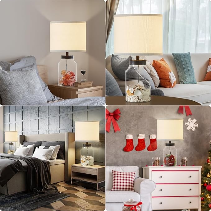 GyroVu Fillable Table Lamp,Bedside Lamp with Clear Glass Fillable Modern Table Lamp with White Lampshade Beside Lamp for Living Room Bedrooms Office Bulbs Included(White)