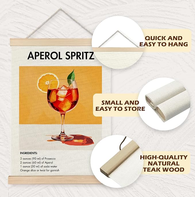 Yomisex Aperol Spritz Old Fashioned Cocktail Wall Art Poster, Vintage Italian American Cocktail Canvas Prints Wall Art Framed for Home Kitchen Bar Pub Decor, 12x16 Inch Set of 2