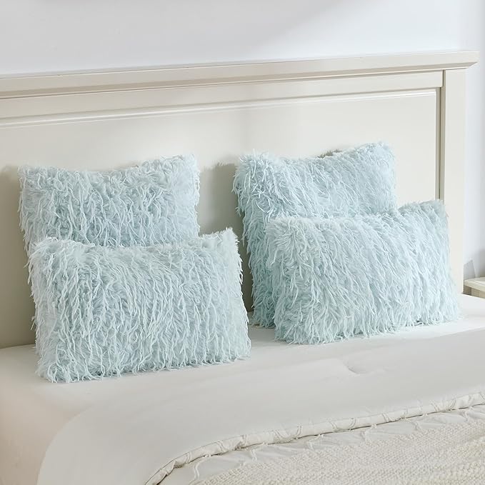 FUTEI Light Blue Decorative Throw Pillow Covers 18x18 Inch Set of 2,Soft Fluffy Faux Feather Texture Cushion Cases,Modern Home Luxury Decor for Couch Bed Living Room