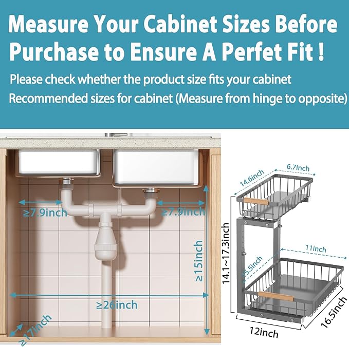 Under Sink Organizer Storage 2 Pack, 2 Tier Slide Out Height Adjustable Pull Out Cabinet Organizer Drawer for Kitchen Bathroom Large Under Sink Shelf Rack Caddy for Pantry, Grey