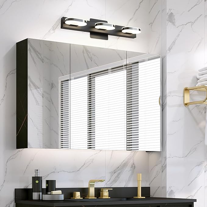 Modern LED 3 Lights Vanity Light for Bathroom Modern Vanity Light Fixture Wall Sconce 19 Inch Natural White Light (Black)