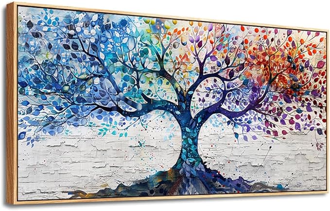 ERQINHUA Canvas Wall Art For Living Room Wall Decorations For Bedroom Modern Restaurant Office Home Decor Colorful Wall Painting Tree Abstract Printing Canvas Pictures Posters 24x48 In Wood Framed