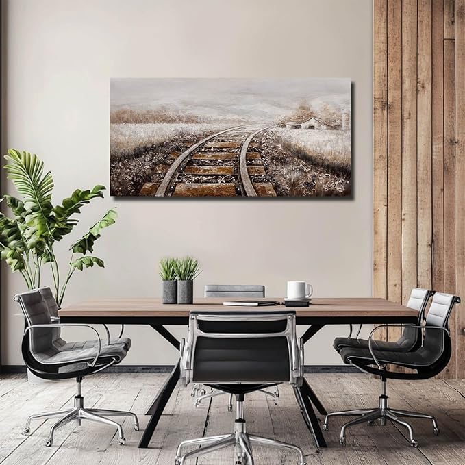 GAIDUOMAI Farmhouse Wall Decor Railway Canvas Painting Countryside Wall Art Mountain Artwork for Bedroom Dining Room 24"x48" hallway decor Grey Picture