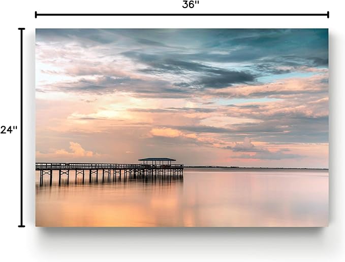 Renditions Gallery Nature Home Decor Landscape View of Sunset at Old Ocean Pier Wall Hanging Prints for Living Room Decorations - 24"X36" LT08