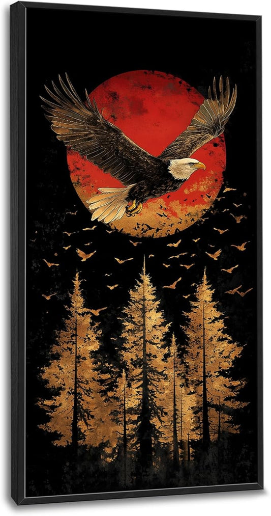 Lovira Bald Eagle Large Wall Art Eagle Japanese Sun Forest Canvas Wall Decor Pictures Prints Painting Framed Modern Vertical Artwork for Living Room Bedroom Bathroom Office 30"x60"