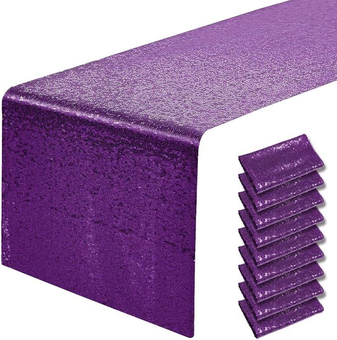 10 Packs 12 x 108 inches Purple Sequin Table Runner, Glitter Purple Table Runner for Wedding Birthday Bachelorette Holiday Party Supplies Decorations Bridal Shower Baby Shower