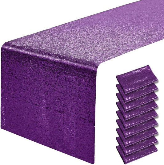 10 Packs 12 x 108 inches Purple Sequin Table Runner, Glitter Purple Table Runner for Wedding Birthday Bachelorette Holiday Party Supplies Decorations Bridal Shower Baby Shower