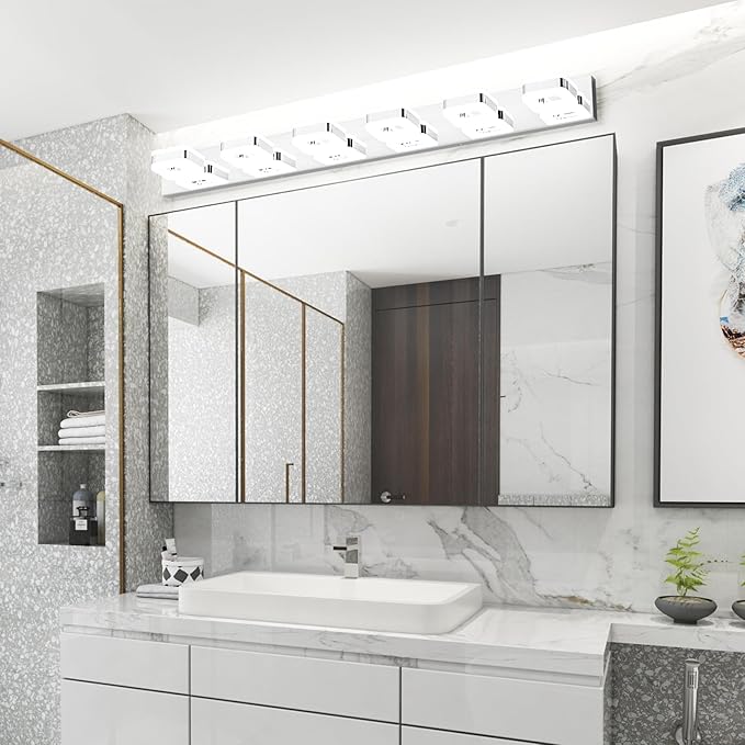 Tipace 6 Lights Chrome Bathroom Light Fixtures Modern LED Bathroom Vanity Lights Over Mirror 47.2 inch White Light 360°Rotatable