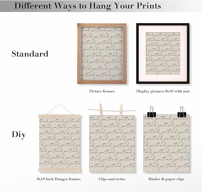 JXREQ Thankful Grateful Blessed Wall Decor Posters, Turkey Decorations for Thanksgiving Kitchen Bedroom Living Room Unframed, Count Your Blessings Wall Art Prints, 8x10 Inch 4Pcs