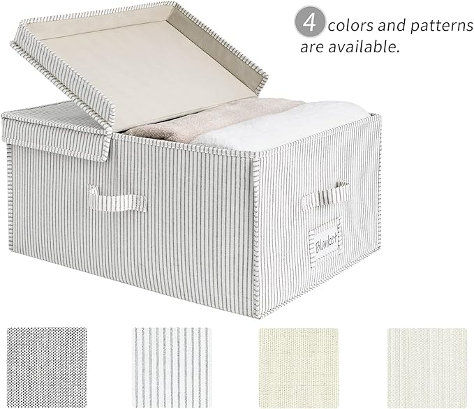 StorageWorks Extra Large Storage Bins with Lids, 55L Decorative Organizer with Divider Board, Fabric Boxes with Handles, Gray and White Stripes, 2-Pack