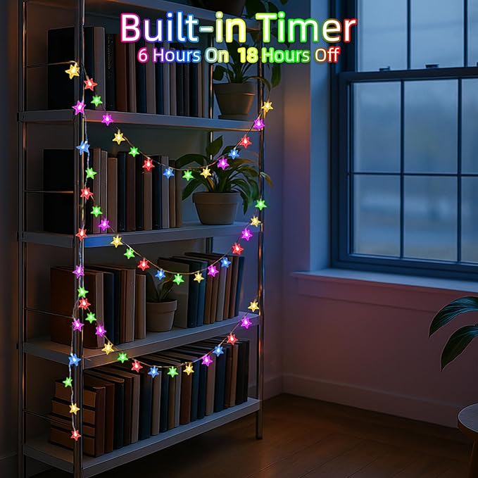120 LED 40FT Star String Lights, 8 Modes Plug in Christmas Lights with Timer & Memory, Indoor Outdoor Christmas Twinkle Lights for Birthday Party Bedroom Wedding Home Classroom Decor Multicolor