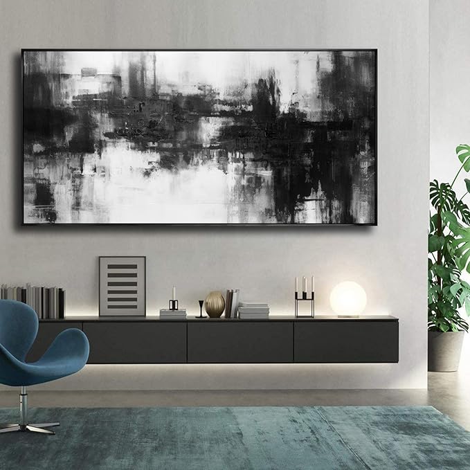 Abstract Wall Art Small Size Framed Home Artwork Decor Black and White Modern Minimalist Canvas Painting Living Room Decor for Bedroom Office Wall Decor 20"x40"