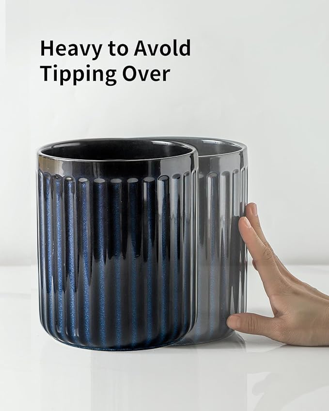 Hasense Cooking Utensil Holder, 7.3" + 5.7" - Large Utensil Crock for Farmhouse Kitchen Decor, Spatula Storage Organizer, Set of 2, Navy Blue