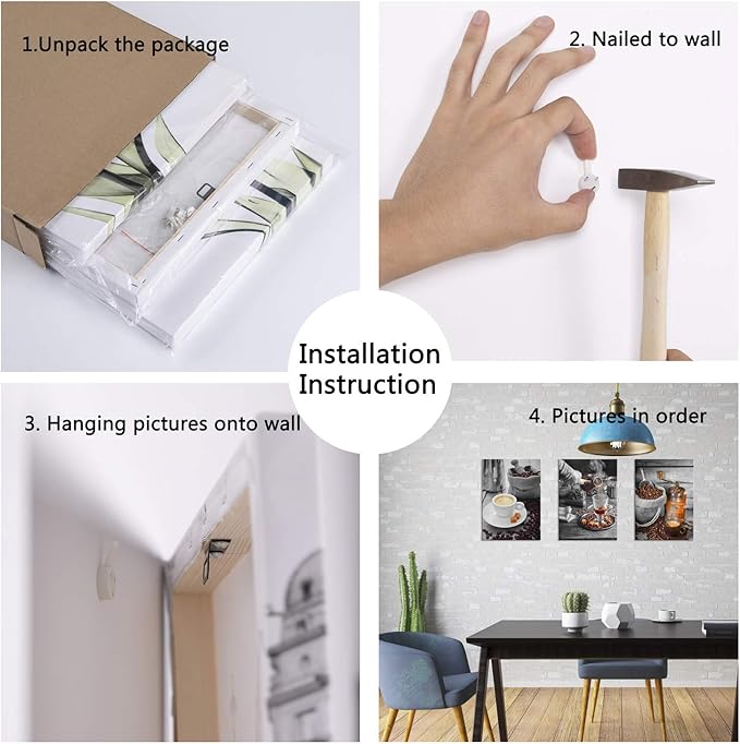 YUANAND Coffee Bean Coffee Cup Wall Decor - Kitchen Pictures - Canvas Wall Art - Framed Posters - Dining Room Decor