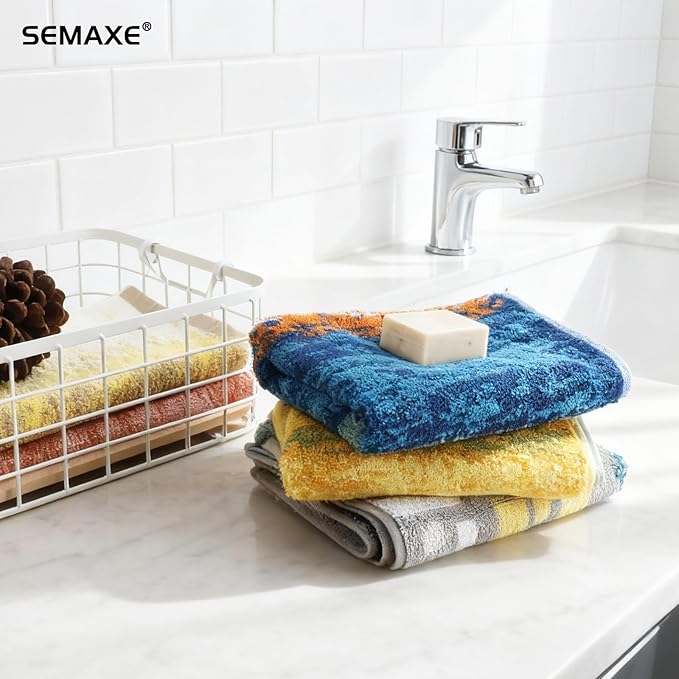 SEMAXE Hand Towels for Bathroom, 100% Cotton Towels with Hanging Loops, Soft and Absorbent, 4 Pack Hand Towel Set for Gym, Shower, Hotel, Spa and Kitchen, Colorful Towel - The Starry Night Collection