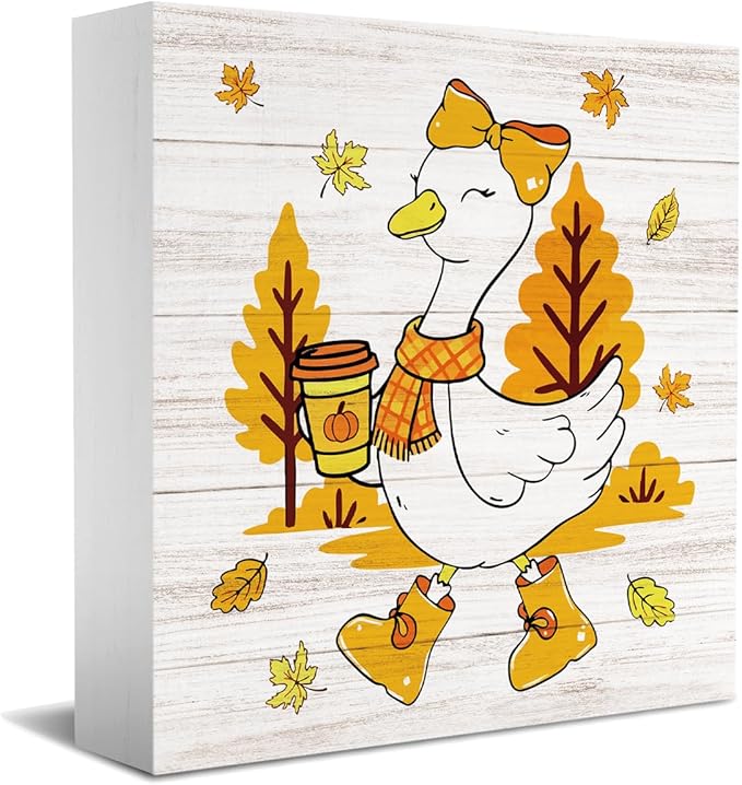 Funny Silly Goose Fall Decor, Farmhouse Fall Decorations for Home Office, Autumn Goose Bow Decorations for Table Gifts for Gooses Animals Lovers 5 x 5 inches (Tub 1709)